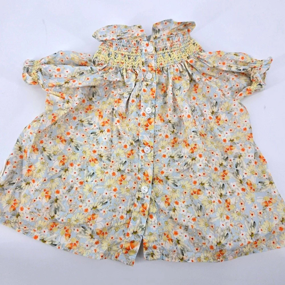 Cutemily Baby Girls Size 80 Floral Smocked Peter Pan Collar Bishop Dress